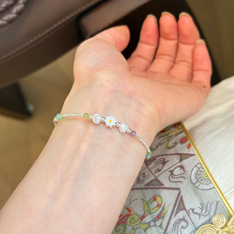 Brățară din argint 925, design cu floare, placare electroplatină, brand It's not too late, pentru femei, stil simplu