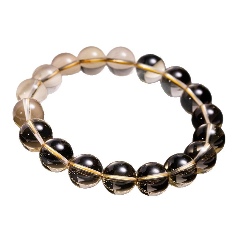 Brățară din cristal de citrin cu mărgele rotunde, unisex, stil natural, finisaj șlefuit și lustruit.