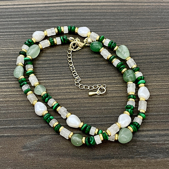 Ogrlica od prirodnog kamena s lancem od bisera, ručno izrađena, geometrijski dizajn, lagani luksuz