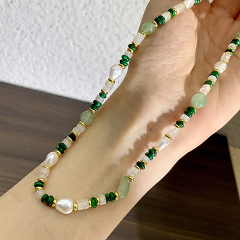 Ogrlica od prirodnog kamena s lancem od bisera, ručno izrađena, geometrijski dizajn, lagani luksuz