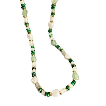 Ogrlica od prirodnog kamena s lancem od bisera, ručno izrađena, geometrijski dizajn, lagani luksuz