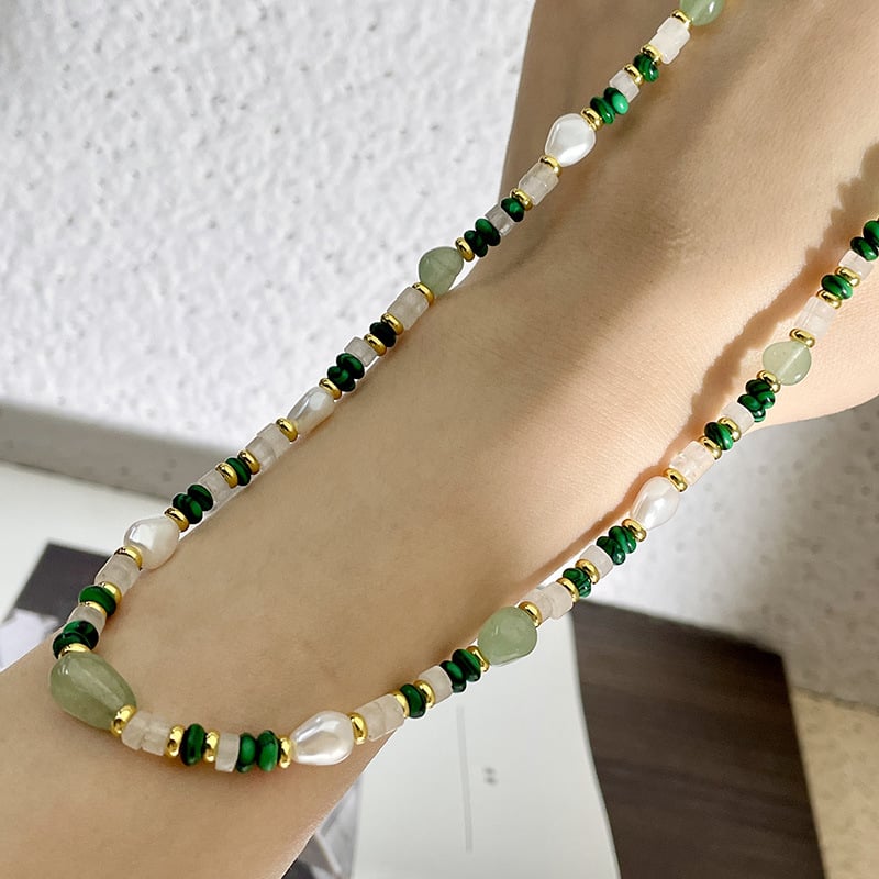 Ogrlica od prirodnog kamena s lancem od bisera, ručno izrađena, geometrijski dizajn, lagani luksuz