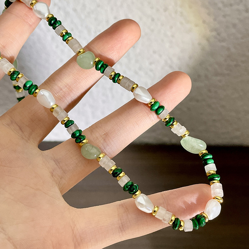 Ogrlica od prirodnog kamena s lancem od bisera, ručno izrađena, geometrijski dizajn, lagani luksuz