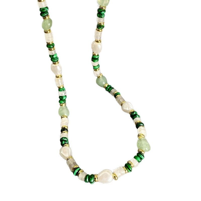 Ogrlica od prirodnog kamena s lancem od bisera, ručno izrađena, geometrijski dizajn, lagani luksuz