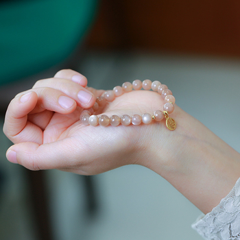 Narukvica sa sunčevim kamenom, bakreno pozlaćena, ručno pletena, model YGSL11-01