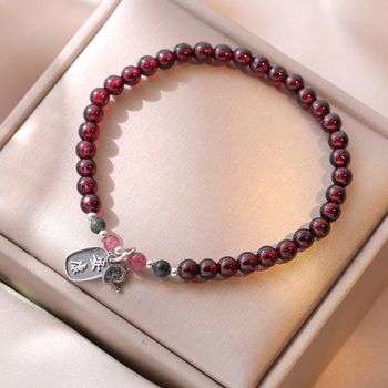 Narukvica od srebra 925 s granatnim perlama, Pixiu privjesak, korejski stil, serija Princeza