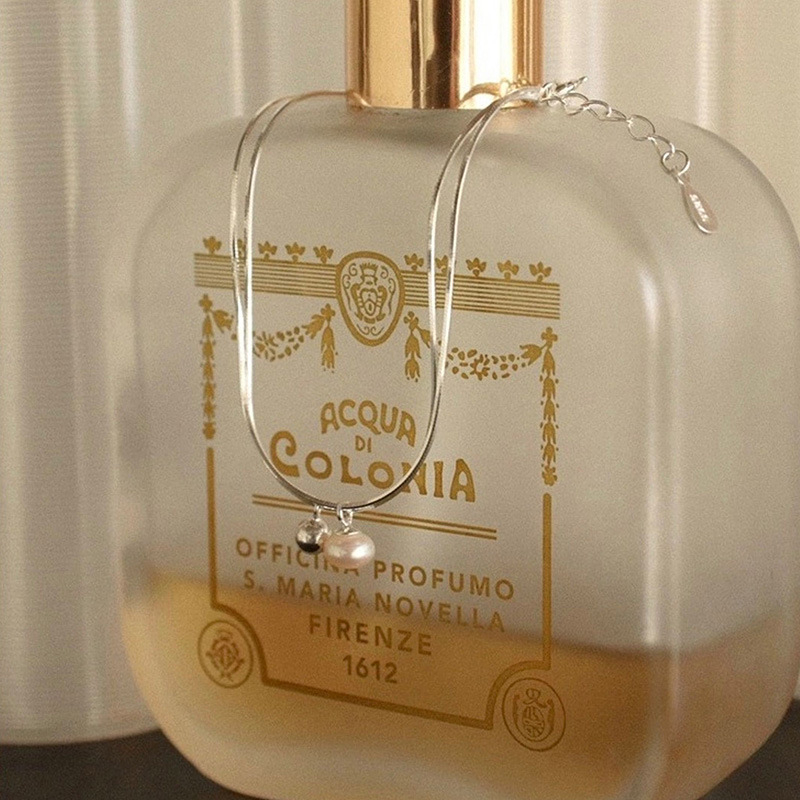 Brățară cu două straturi de bile de perlă din argint 925, lanț în stil os de șarpe, design minimalist pentru femei, 2 g