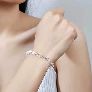 Brățară Baroc din perle naturale de apă dulce, argint 925, realizare manuală, greutate aproximativ 5,30 g, stil feminin de zână, design geometric