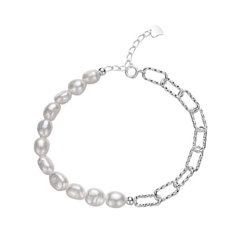 Brățară Baroc din perle naturale de apă dulce, argint 925, realizare manuală, greutate aproximativ 5,30 g, stil feminin de zână, design geometric