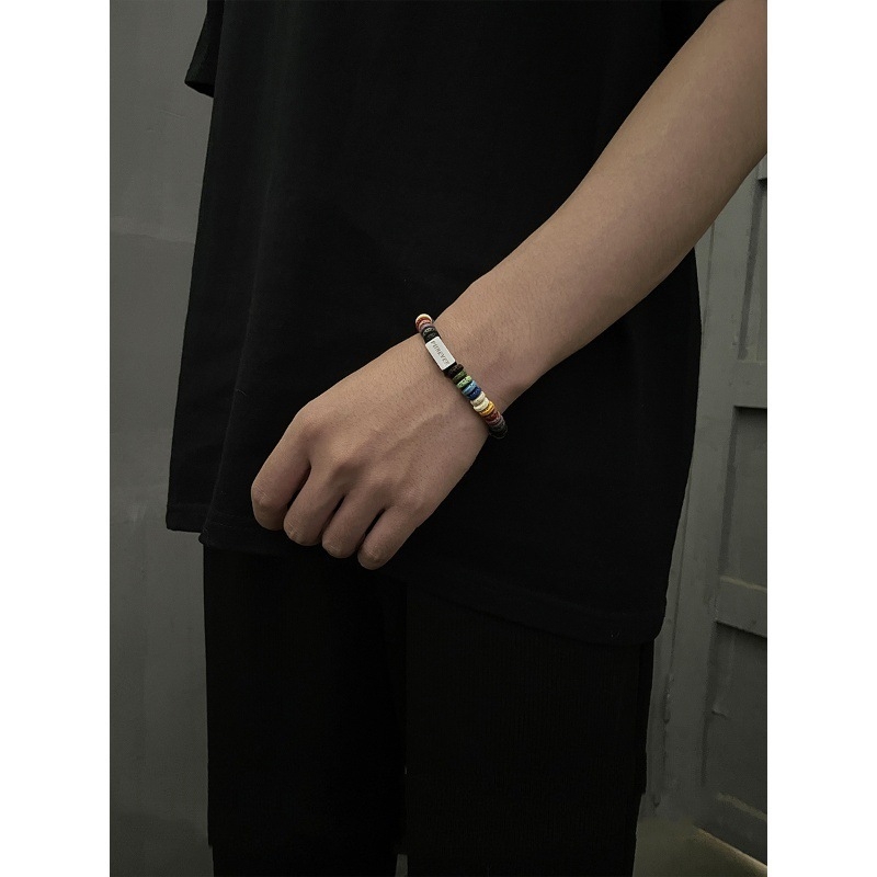 Narukvica od kvadratnog vulkanskog kamena, srebrno obložena, marka Morning Hope, unisex stil, osobnostni trend