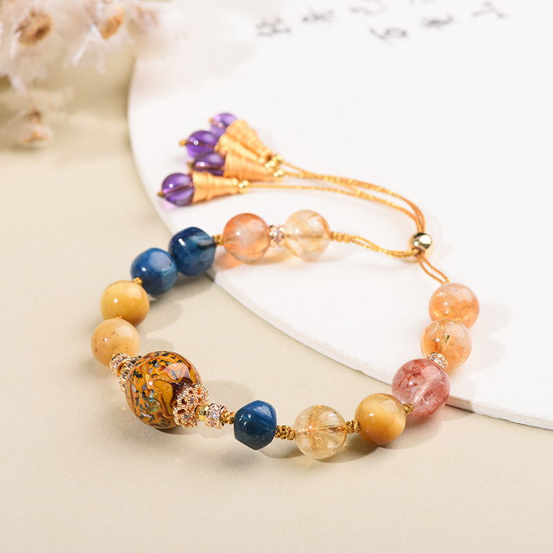 Narukvica od velikih lakiranih perli, ručno pletena, za žene, palaćni stil, oblici: romb, zvijezda, životinje/zodijak — Falin Crystal Jewelry