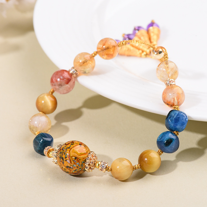 Narukvica od velikih lakiranih perli, ručno pletena, za žene, palaćni stil, oblici: romb, zvijezda, životinje/zodijak — Falin Crystal Jewelry
