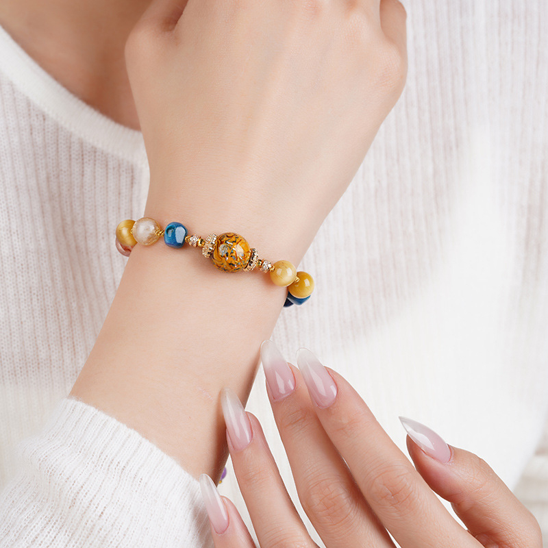 Narukvica od velikih lakiranih perli, ručno pletena, za žene, palaćni stil, oblici: romb, zvijezda, životinje/zodijak — Falin Crystal Jewelry