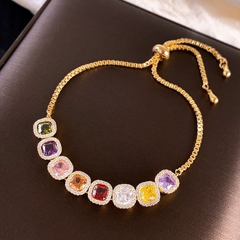 Brățară din cupru, electroplată, design geometric cu zirconiu, pentru femei, bijuterii de mână cu lux discret