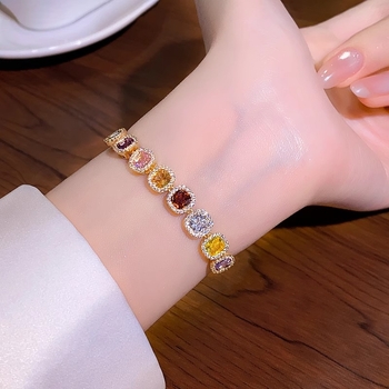 Brățară din cupru, electroplată, design geometric cu zirconiu, pentru femei, bijuterii de mână cu lux discret