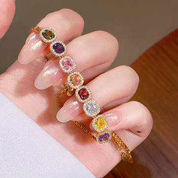 Brățară din cupru, electroplată, design geometric cu zirconiu, pentru femei, bijuterii de mână cu lux discret