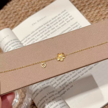 Brățară cu flori - alamă placată cu aur, placare cu aur real, zirconiu, stil proaspăt și dulce, pentru femei