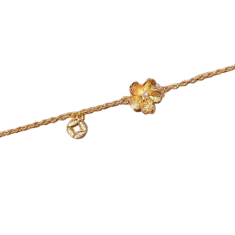 Brățară cu flori - alamă placată cu aur, placare cu aur real, zirconiu, stil proaspăt și dulce, pentru femei