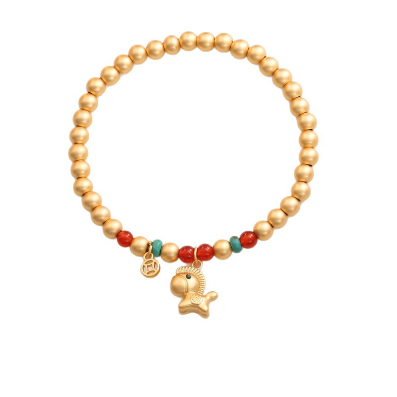 Pozlaćena ručna narukvica, ručno rađena, unisex, motiv zodijaka Konj, kineski retro stil, elegantna i svestrana