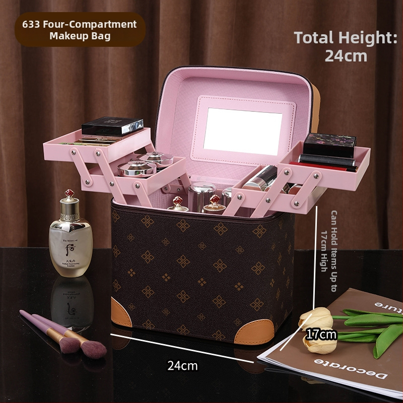 Daudzslāņīgs pārnēsājams kosmētikas kastīte ar spoguli, liela ietilpība, PVC materiāls