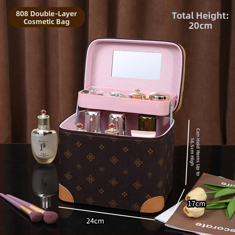 Daudzslāņīgs pārnēsājams kosmētikas kastīte ar spoguli, liela ietilpība, PVC materiāls