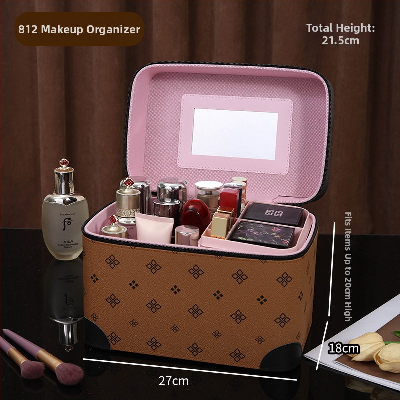 Daudzslāņīgs pārnēsājams kosmētikas kastīte ar spoguli, liela ietilpība, PVC materiāls