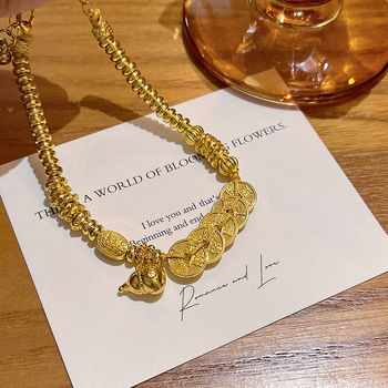 Narukvica za ruku - legura, geometrijski dizajn, bakrena novčić u obliku tikve, ženski kineski stil, S710, ljeto 2025, književni retro