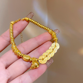 Narukvica za ruku - legura, geometrijski dizajn, bakrena novčić u obliku tikve, ženski kineski stil, S710, ljeto 2025, književni retro