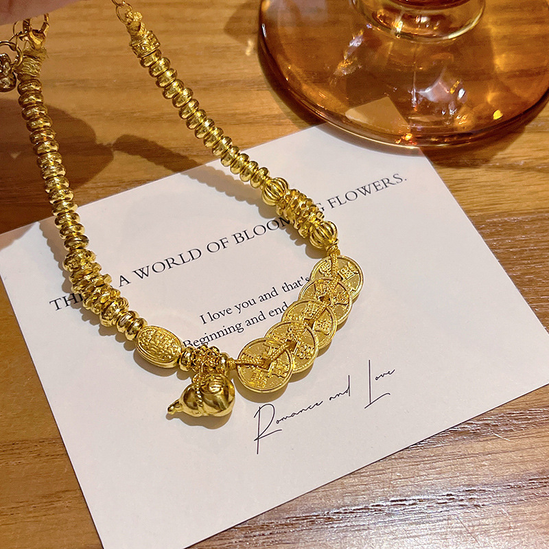 Narukvica za ruku - legura, geometrijski dizajn, bakrena novčić u obliku tikve, ženski kineski stil, S710, ljeto 2025, književni retro