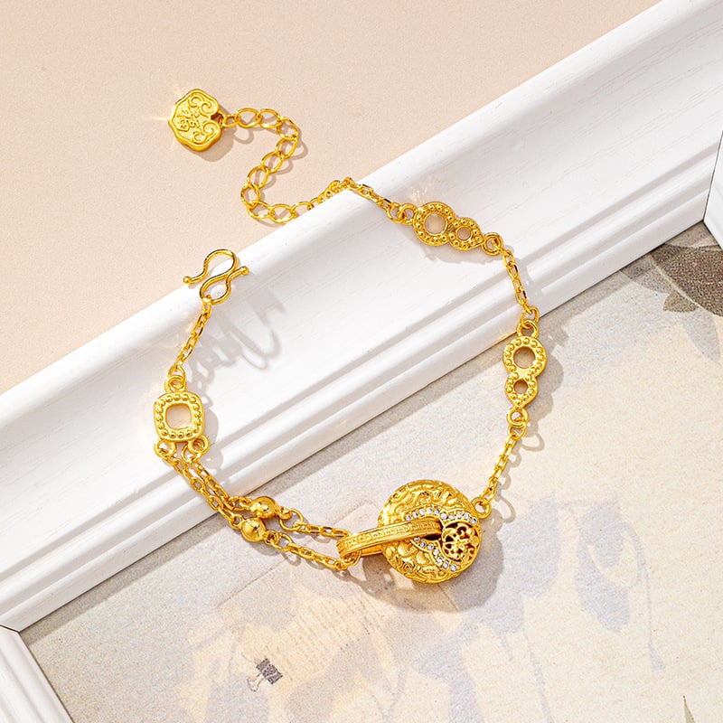 Női aranyozott réz karkötő gyémánt betétekkel, vintage stílusú irodalmi retro, elektroplatinálás, ideális évfordulós ajándék