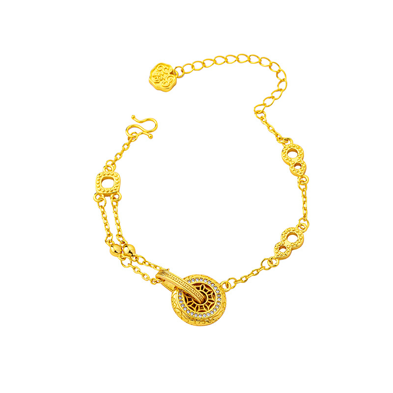 Női aranyozott réz karkötő gyémánt betétekkel, vintage stílusú irodalmi retro, elektroplatinálás, ideális évfordulós ajándék