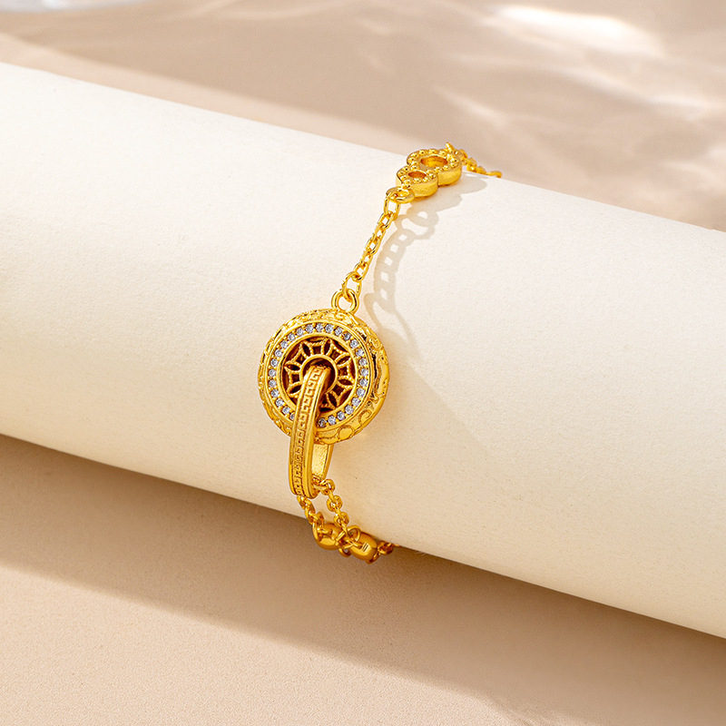 Női aranyozott réz karkötő gyémánt betétekkel, vintage stílusú irodalmi retro, elektroplatinálás, ideális évfordulós ajándék