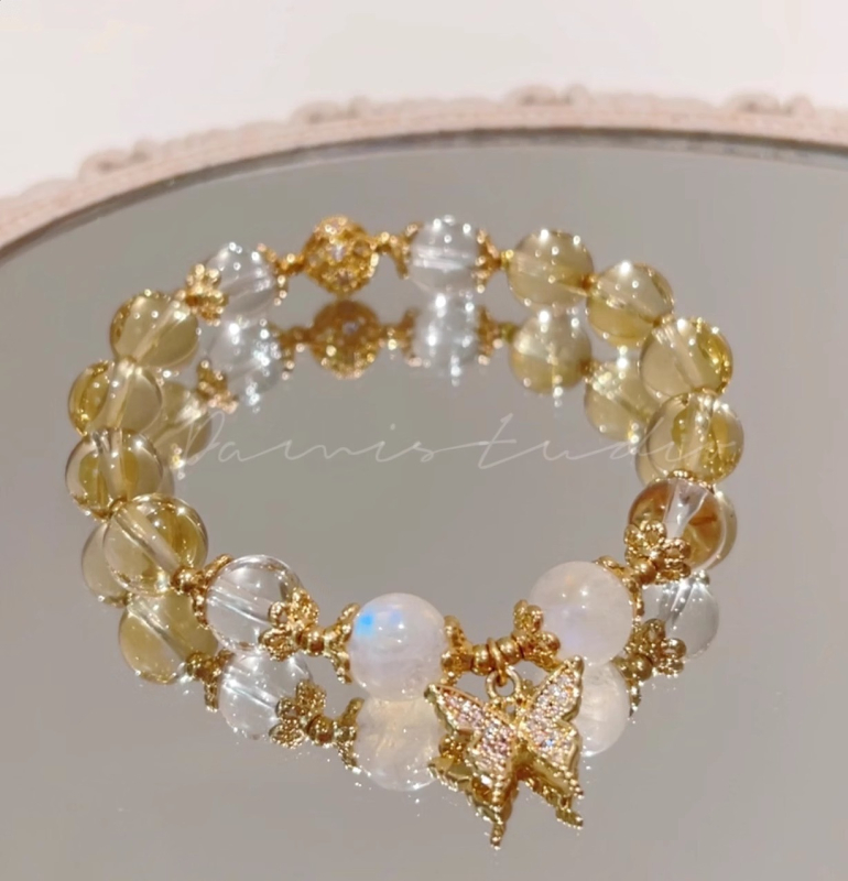 Karkötő: citrin kristály, rombusz alakú dizájn, kézzel készített, női, kínai stílus