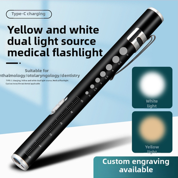 Kézben tartható orvosi vizsgálati toll kettős fényforrással, USB töltés, rozsdamentes acél burkolat, modell FA201B-1