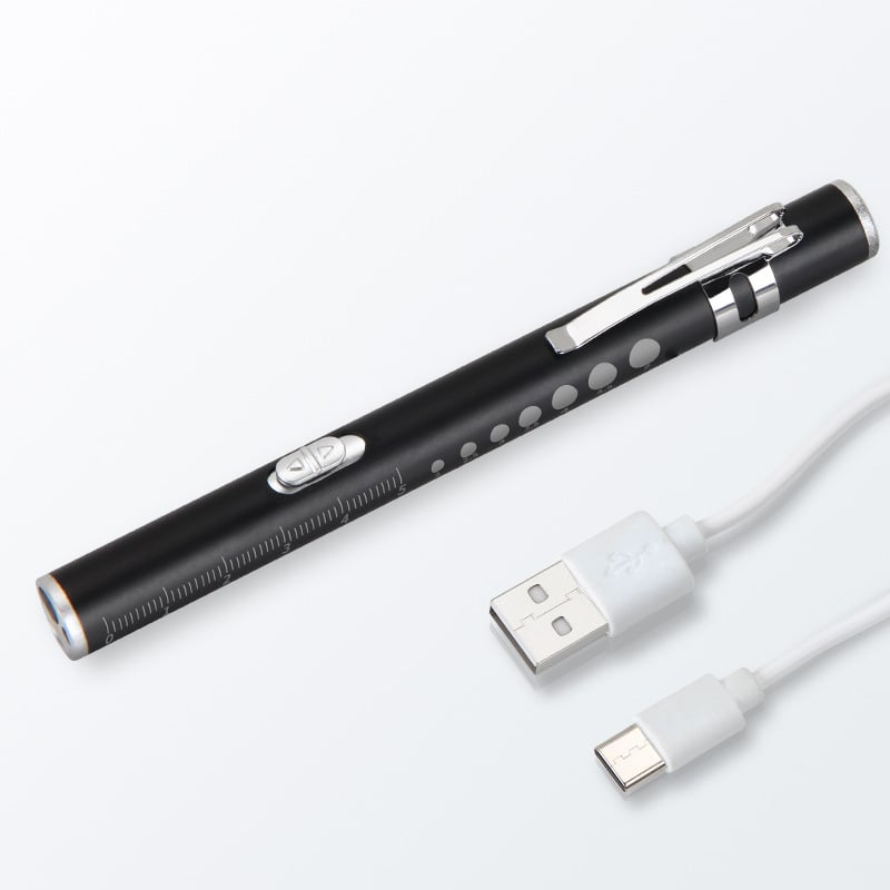 Kézben tartható orvosi vizsgálati toll kettős fényforrással, USB töltés, rozsdamentes acél burkolat, modell FA201B-1