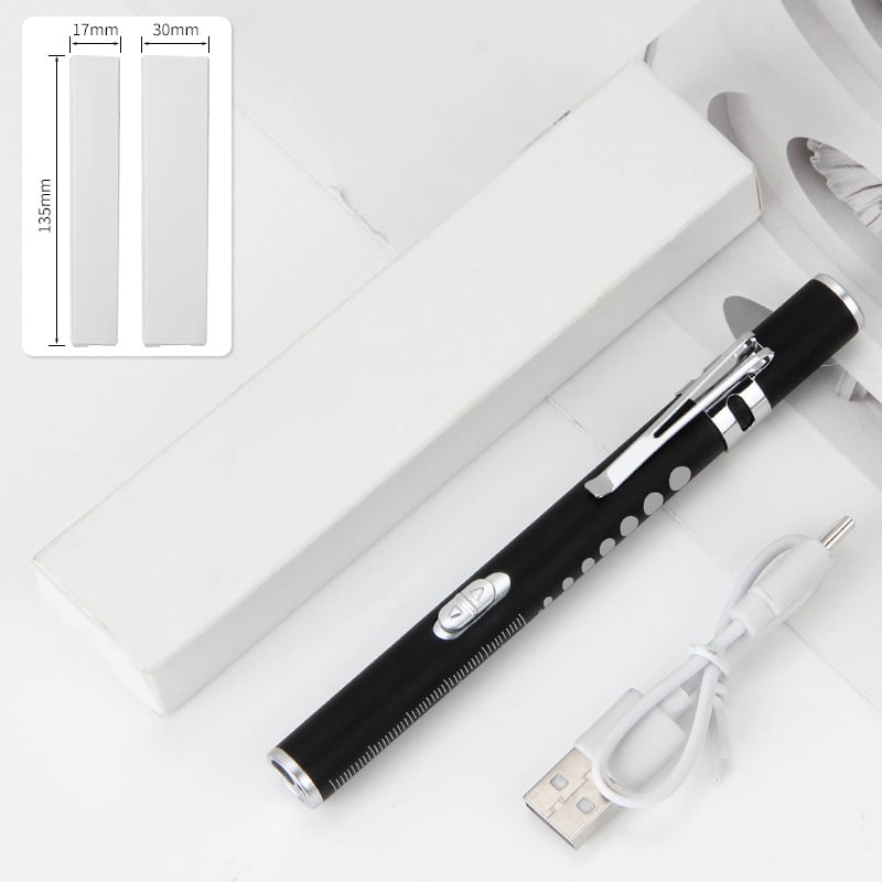 Kézben tartható orvosi vizsgálati toll kettős fényforrással, USB töltés, rozsdamentes acél burkolat, modell FA201B-1