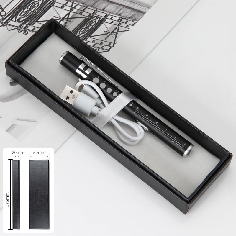 Kézben tartható orvosi vizsgálati toll kettős fényforrással, USB töltés, rozsdamentes acél burkolat, modell FA201B-1