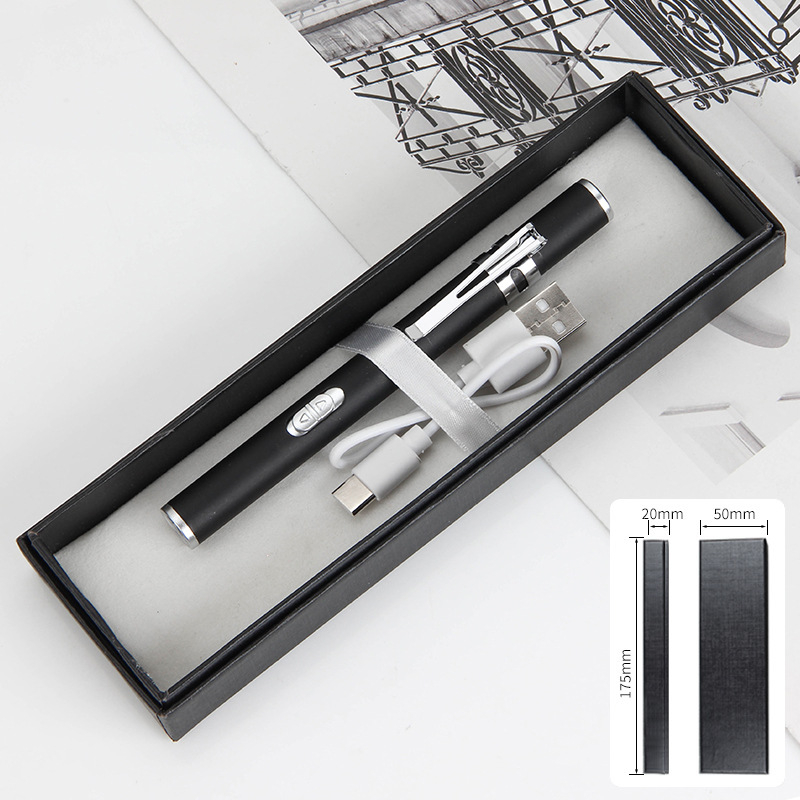 Kézben tartható orvosi vizsgálati toll kettős fényforrással, USB töltés, rozsdamentes acél burkolat, modell FA201B-1