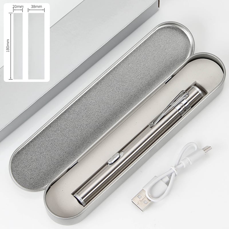 Kézben tartható orvosi vizsgálati toll kettős fényforrással, USB töltés, rozsdamentes acél burkolat, modell FA201B-1