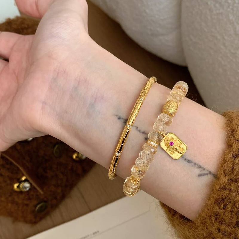 Karkötő – facettált citrin kristály gyöngyökkel, kézzel készült Yuqi márkától, rombusz geometriai design, női koreai stílus