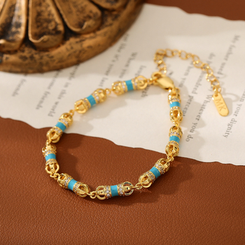 Kézzel kötött karkötő rézből, környezetbarát bevonattal, mikro-inlaid cirkón kövek, hullám alakú, női stílus, új kínai stílus