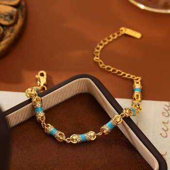 Kézzel kötött karkötő rézből, környezetbarát bevonattal, mikro-inlaid cirkón kövek, hullám alakú, női stílus, új kínai stílus