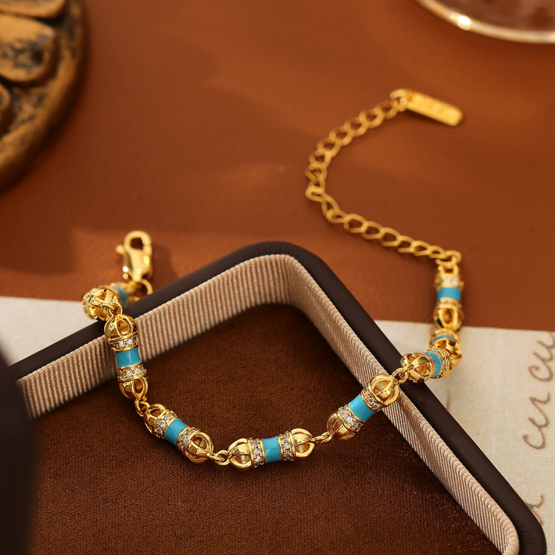 Kézzel kötött karkötő rézből, környezetbarát bevonattal, mikro-inlaid cirkón kövek, hullám alakú, női stílus, új kínai stílus