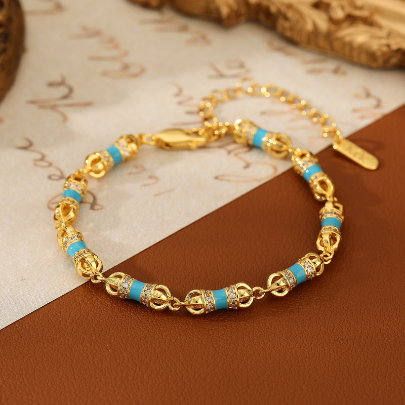 Kézzel kötött karkötő rézből, környezetbarát bevonattal, mikro-inlaid cirkón kövek, hullám alakú, női stílus, új kínai stílus