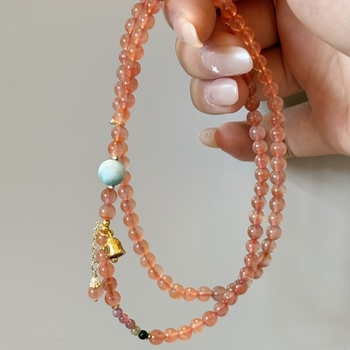Kézzel készített achát karkötő turmalinnal és tengeri mintázatú kővel – több réteg kristályos gyöngyös karkötő nőknek, friss és édes stílus