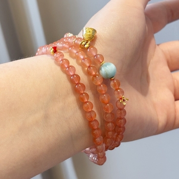 Kézzel készített achát karkötő turmalinnal és tengeri mintázatú kővel – több réteg kristályos gyöngyös karkötő nőknek, friss és édes stílus