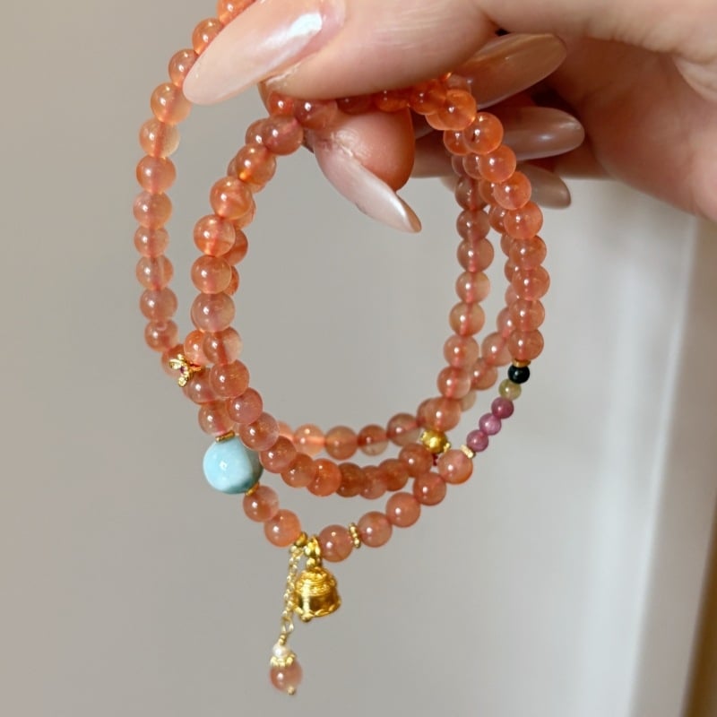 Kézzel készített achát karkötő turmalinnal és tengeri mintázatú kővel – több réteg kristályos gyöngyös karkötő nőknek, friss és édes stílus