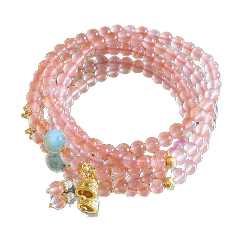 Kézzel készített achát karkötő turmalinnal és tengeri mintázatú kővel – több réteg kristályos gyöngyös karkötő nőknek, friss és édes stílus