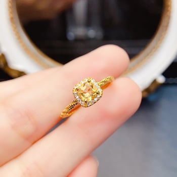 Természetes citrin gyűrű, S925 ezüst, fő kő beépített, kézzel készített