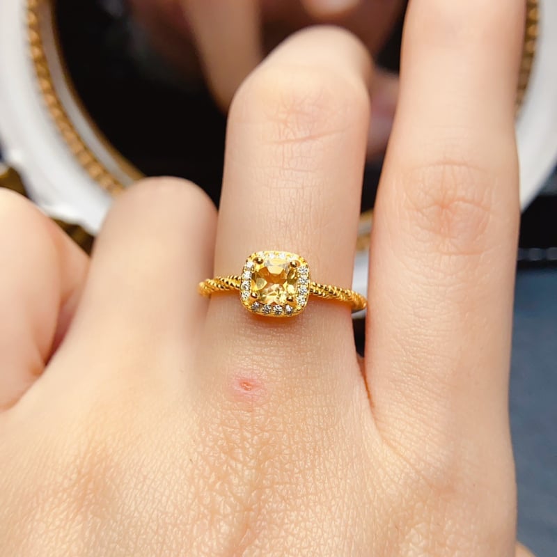 Természetes citrin gyűrű, S925 ezüst, fő kő beépített, kézzel készített